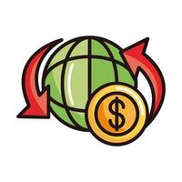 around world money shopping or payment mobile banking line and fill icon vector