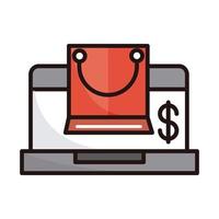 laptop money purchase shopping or payment mobile banking line and fill icon vector