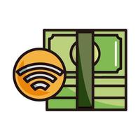 stack of money banknote cash shopping or payment mobile banking line and fill icon vector