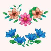 set of flowers decorations with leaves vector