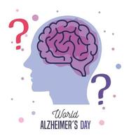 día mundial del alzheimer con cabeza de perfil vector