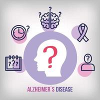 día mundial del alzheimer con cabeza de perfil e iconos vector