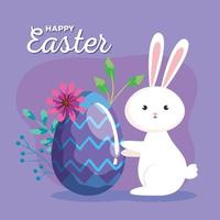 happy easter card with rabbit and egg vector