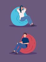 young couple in soft pouf vector