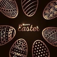 happy easter card with frame of decorated golden eggs vector