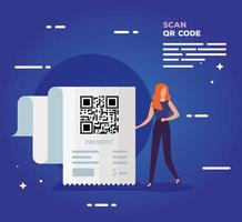 scan qr code in voucher with businesswoman vector