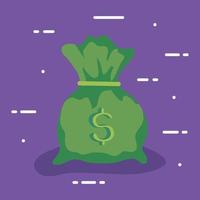 bolsa de dinero sobre fondo morado vector