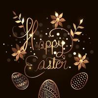 happy easter card with golden eggs and flowers vector