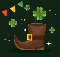 Día de San Patricio con bota de duende y decoración. vector