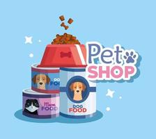 pet shop veterinary with animal food vector