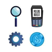 dataphone with qr code scan and set of icons vector