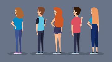 group of back side of young people avatar characters vector