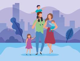 parents with kids in the park vector