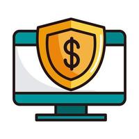 computer shield protection shopping or payment mobile banking line and fill icon vector