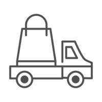 camión con bolsa de compras, transporte, carga, envío, relacionado, entrega, línea, estilo, icono vector