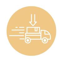 fast truck cardboard box cargo shipping related delivery block style icon vector