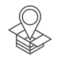 gps location pointer cardboard box cargo shipping delivery line style icon vector