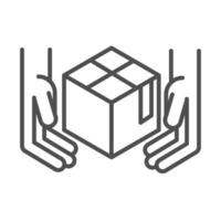 hands with cardboard box cargo related delivery line style icon vector