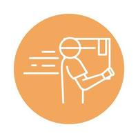 post man with cardboard box cargo shipping related delivery block style icon vector