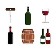 paquete de vino con conjunto de iconos vector