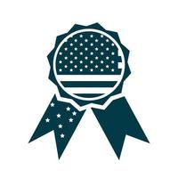 happy independence day american flag rosette ribbon decoration silhouette style icon vector