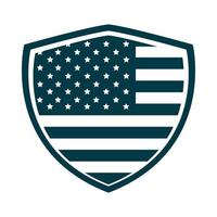 feliz día de la independencia escudo de la bandera americana emblema patriótico icono de estilo de silueta vector