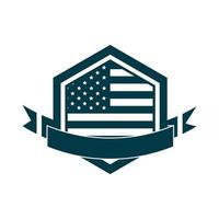 feliz día de la independencia bandera americana escudo memorial bandera nacional silueta estilo icono vector