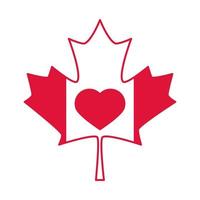 icono de estilo plano de celebración de corazón y bandera de hoja de arce del día de canadá vector