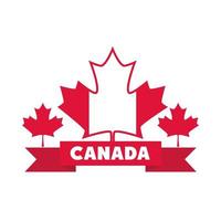 canada day flag maple leaves ribbon national celebration flat style icon vector