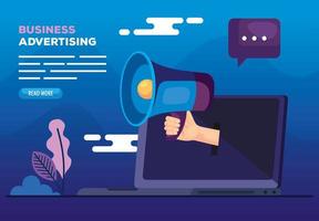 business advertising with laptop and megaphone vector