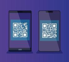 smartphones with qr code scan in screen vector