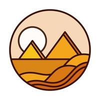 landscape nature desert pyramids and sun line and fill icon vector