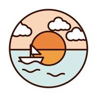 landscape nature ocean sunset sailboat line and fill icon vector