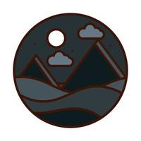 landscape nature desert pyramids moon stars night line and fill icon vector