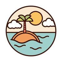 landscape nature island palm tree ocean tropical line and fill icon vector