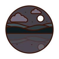 landscape nature moon stars hills reflection water line and fill icon vector