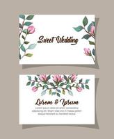 set of wedding invitation cards with flowers decoration vector