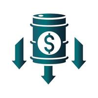 money barrel downward arrows financial trade crisis economy oil price crash gradient style icon vector