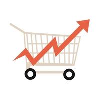 crecimiento del carrito de compras flecha hacia arriba aumento de precios de alimentos icono de estilo plano vector