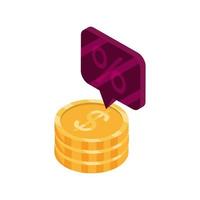 online shopping stacked of coins money discount sale isometric isolated icon vector