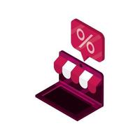 online shopping laptop store sale discount isometric isolated icon vector