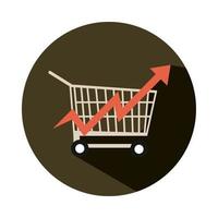 shopping cart growth up arrow rising food prices block style icon vector