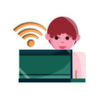 Personaje de actividades en línea con icono de estilo plano de internet de conexión portátil vector