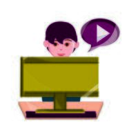 online activities character male watching video in computer flat style icon vector