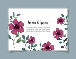 tarjeta de felicitación con flores de color púrpura, invitación de boda con flores vector