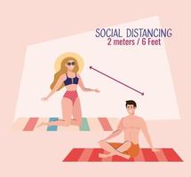 distanciamiento social en la playa, pareja mantener distancia en la playa vector