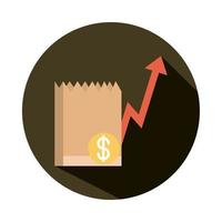 grocery bag money going up arrow rising food prices block style icon vector