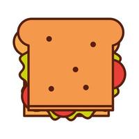 almuerzo de sándwich de comida rápida y menú comida sabrosa y línea no saludable e icono de relleno vector