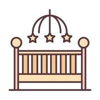 baby little crib with mobile toy welcome newborn line and fill design icon vector