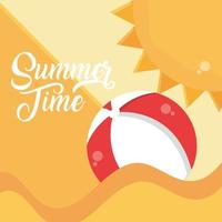 hello summer travel and vacation season beach ball sun sand lettering text vector